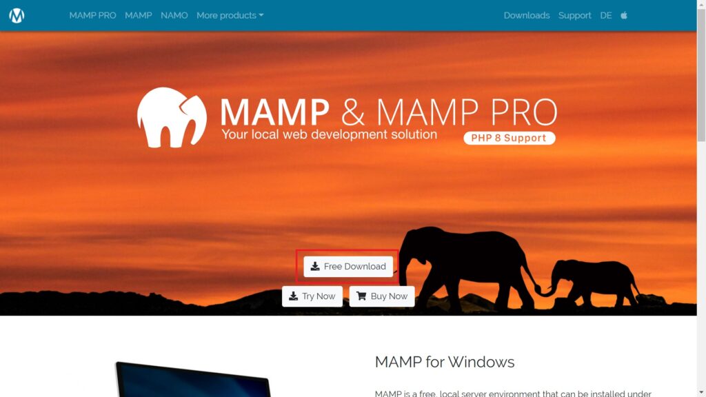 PHPで使うMAMPダウンロード