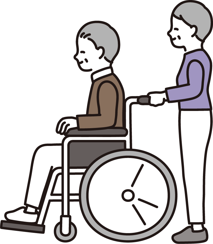 車いすの障害者と介護者